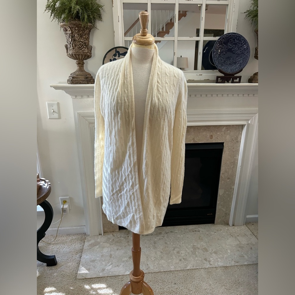 White + Warren Cashmere Textured Cream Cardigan - Picture 1 of 9